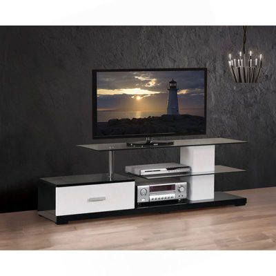 Colten Glass Top TV Stand with Drawer & 2 Shelves