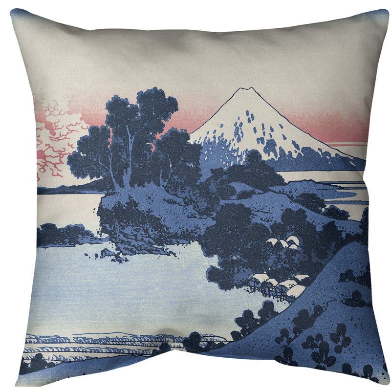 Oreiller Katsushika Hokusai Shichiri dans la province de Sagami, Bleu / Rose, Polyester filé