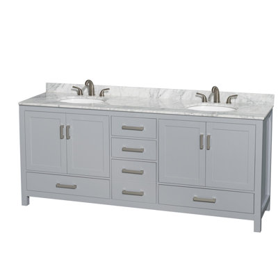 Sheffield 80" Freestanding Double Bathroom Vanity with Marble Top