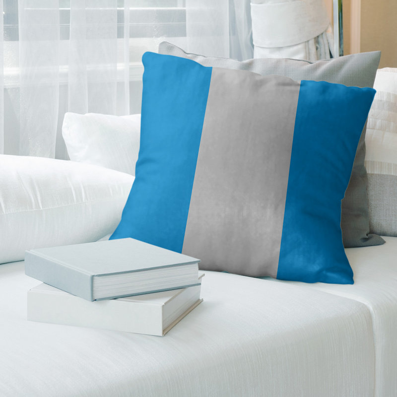 Housse de coussin , 20 po x 20 po, Bleu / Argent, Sergé de coton