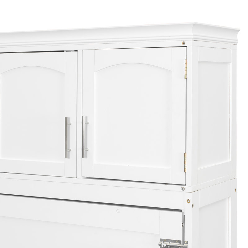 Grand lit escamotable peu encombrant, bois blanc avec rangement et design moderne