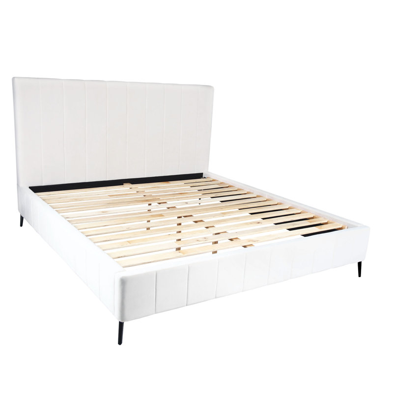 Bahoque Upholstered Platform Bed, Très grand, Ivoire