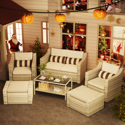 Ensemble de mobilier de patio extérieur, ensemble de canapé de patio en rotin 6 pièces, chaises longues avec repose-pieds, table basse, ensemble de canapé de patio