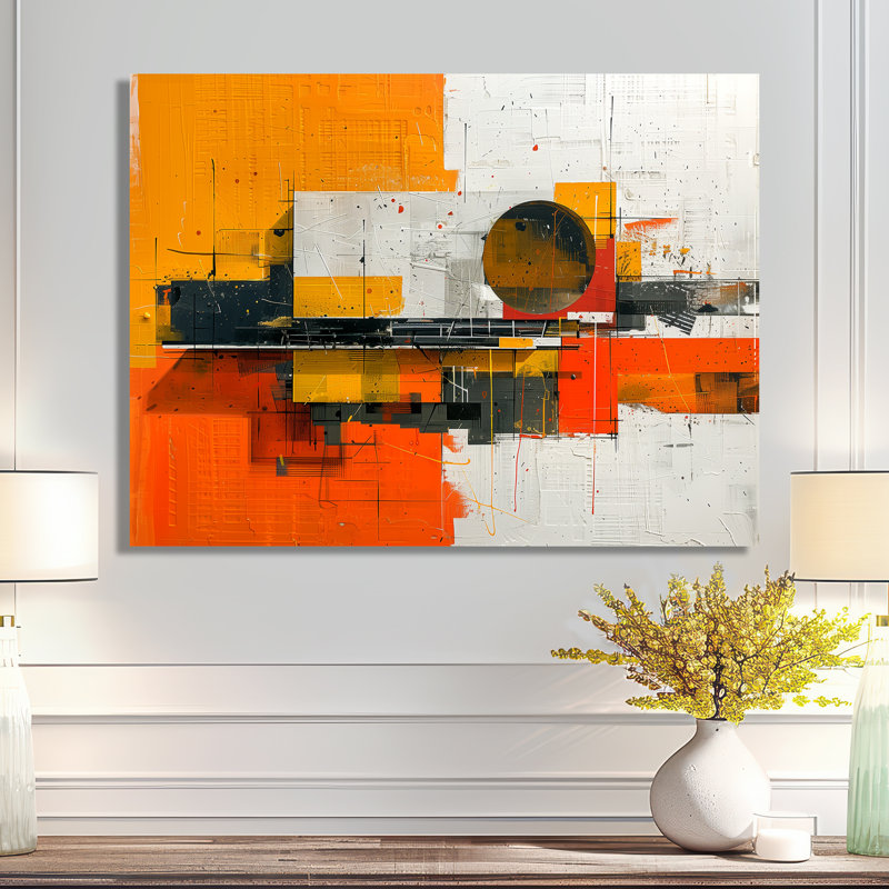 «Yellow Orange Abstract Futuristic Fusion I», reproduction d'art abstrait, Métal métal, H 12 po x l 20 po x P 1 po