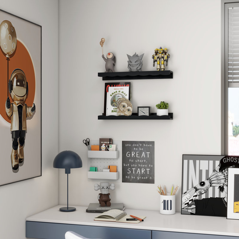 Malchand 2 Piece Pine Nursery Book Shelf,  2.2" H x 24" W x 5" D, Matte Black