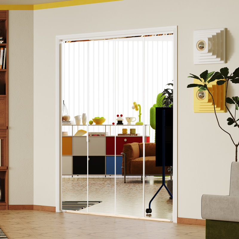 Porte pliante - 1 porte pliante en aluminium à surface en miroir avec quincaillerie incluse, 60" W x 77.6" H, Blanc