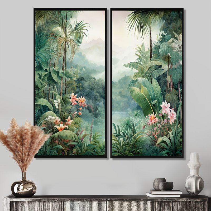 Art tropical, jungle tropicale, H 32 po x l 32 po, Impression encadrée flottante, Noir