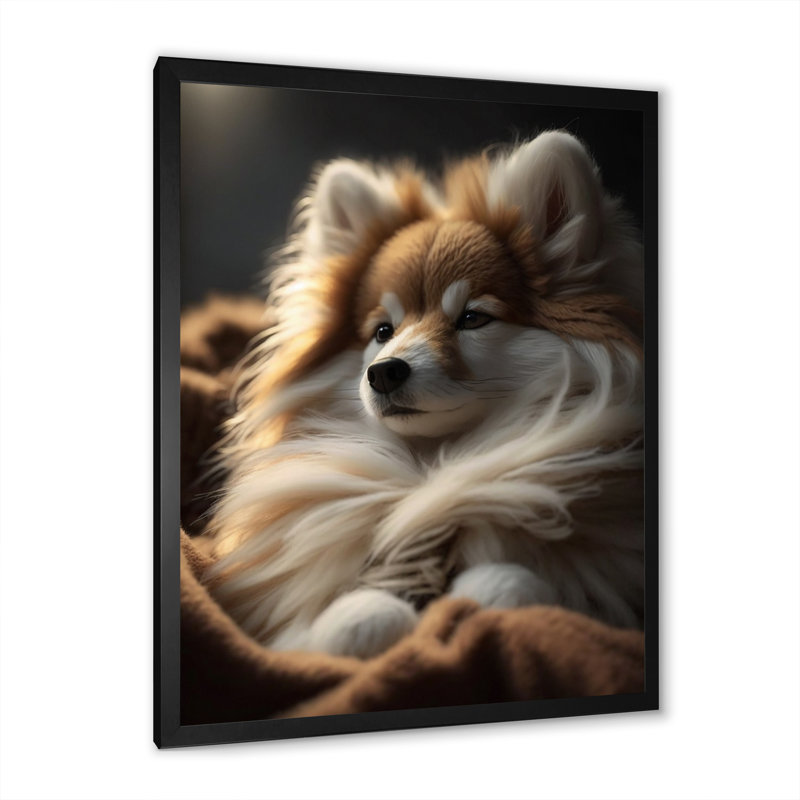Décoration murale mignon chiot au soleil du matin II - animaux, Cadre photo noir, H 32 po x l 24 po x P 1 po
