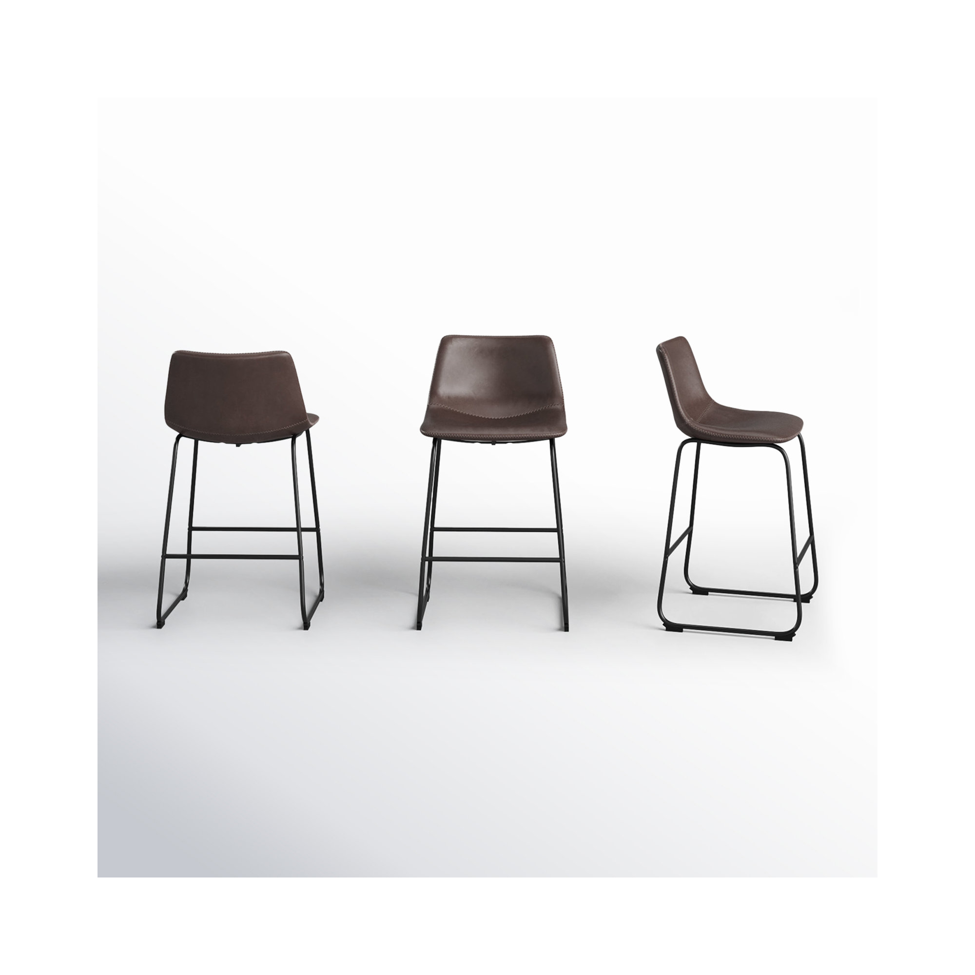Bela Leatherette Stool, Brown Faux Leather