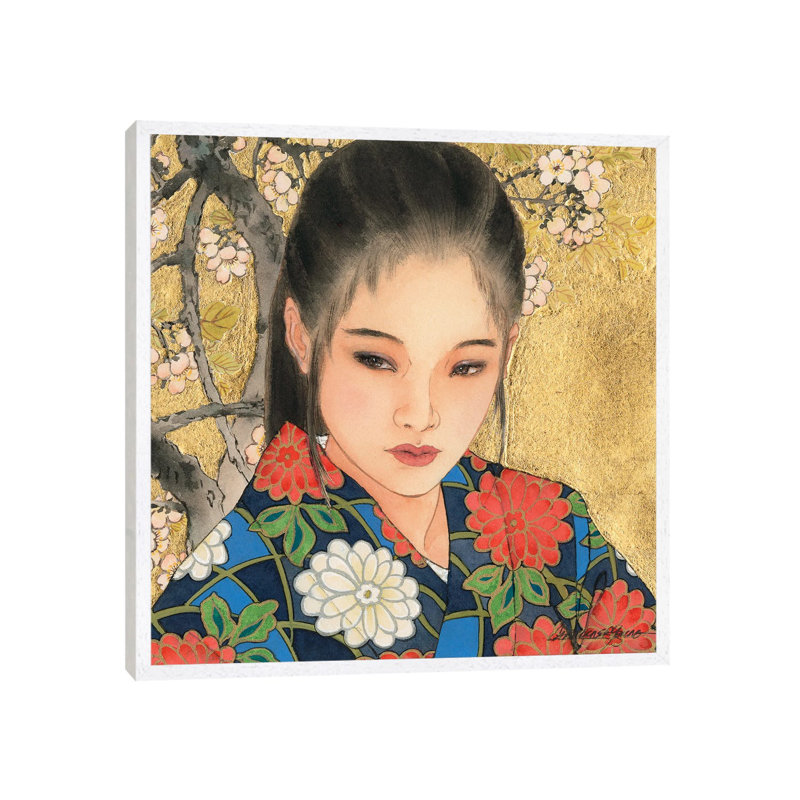 Noriko - Painting on Canvas, 93.98 cm H x 93.98 cm W, White Framed