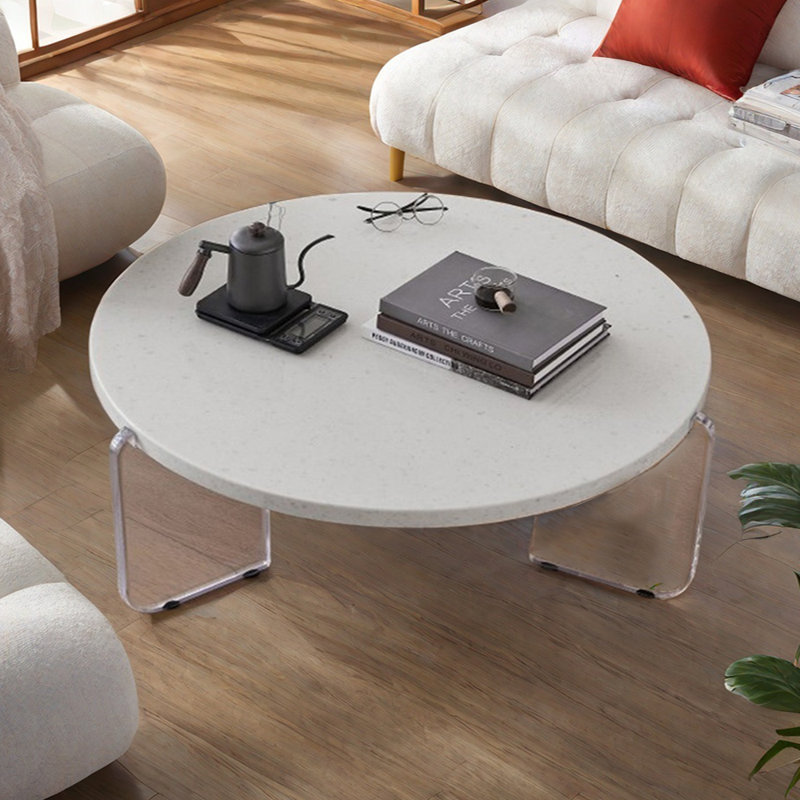 Coffee Table with Terrazzo Top and Acrylic Legs, 14.96" H x 35.43" L x 35.43" W