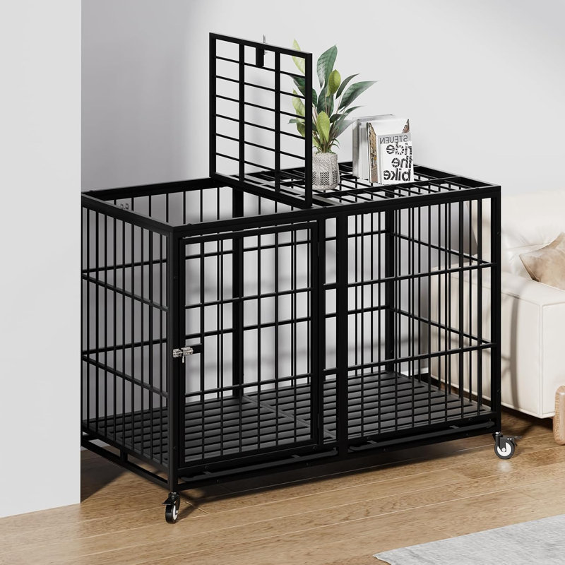 Cage pour chien robuste de 54 pouces avec roulettes, cage en métal pour chien de grande et moyenne taille, cage pour chien très grand indestructible avec plateau amovible.