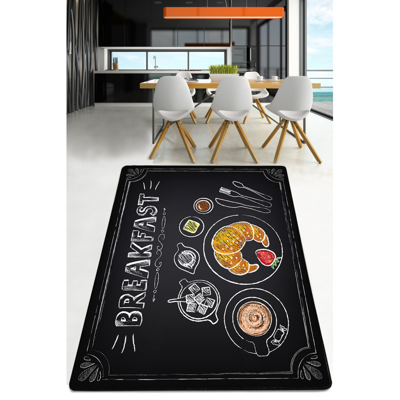 Antibacterial Hall Carpet, 3.3 x 6.6 ft | 100% Polyester, 0.4 in Pile Height, Non-Slip Underside | Machine Washable, Black, White, Yellow & Red | Durable, Stylish Design for Entryways & Living Spaces
