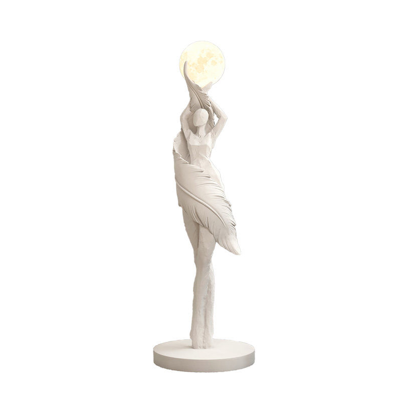 Simple and Modern Resin and Wood Floor Lamp, White