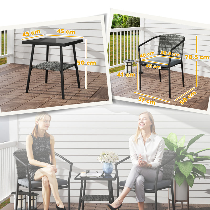 Wicker and Steel Patio Dining Set Table,
