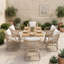 Ensemble repas d'extérieur 7 pièces avec table rectangulaire, 6 fauteuils en osier et coussins de patio amovibles