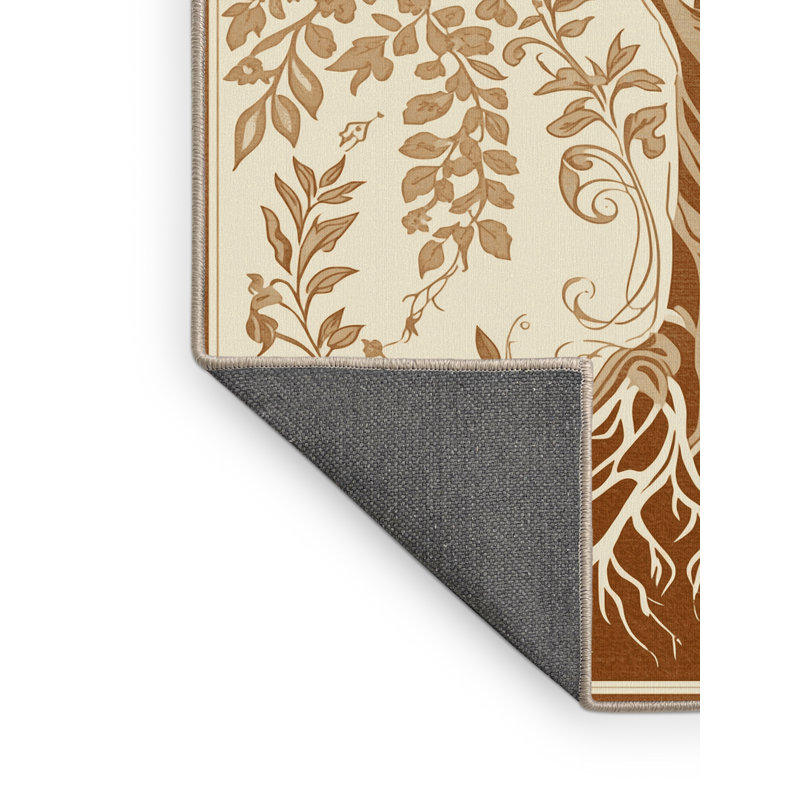 Tapis à motif floral doux et moelleux en forme d'arbre avec des branches de racines - Beige, 7 x 10