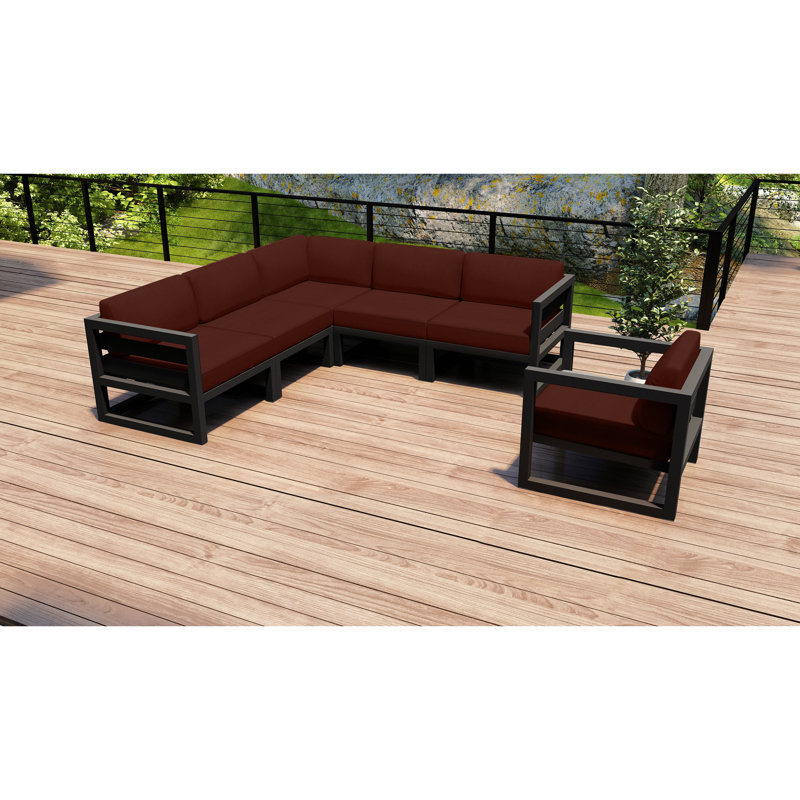 Avion Outdoor 6 - Seat Patio Sectional, Canvas Natural Sunbrella® Canvas, Slate