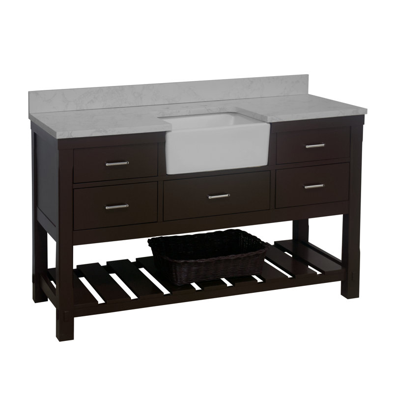 Ensemble de meuble-lavabo simple 60 po Hitton, Chocolat, Quartz