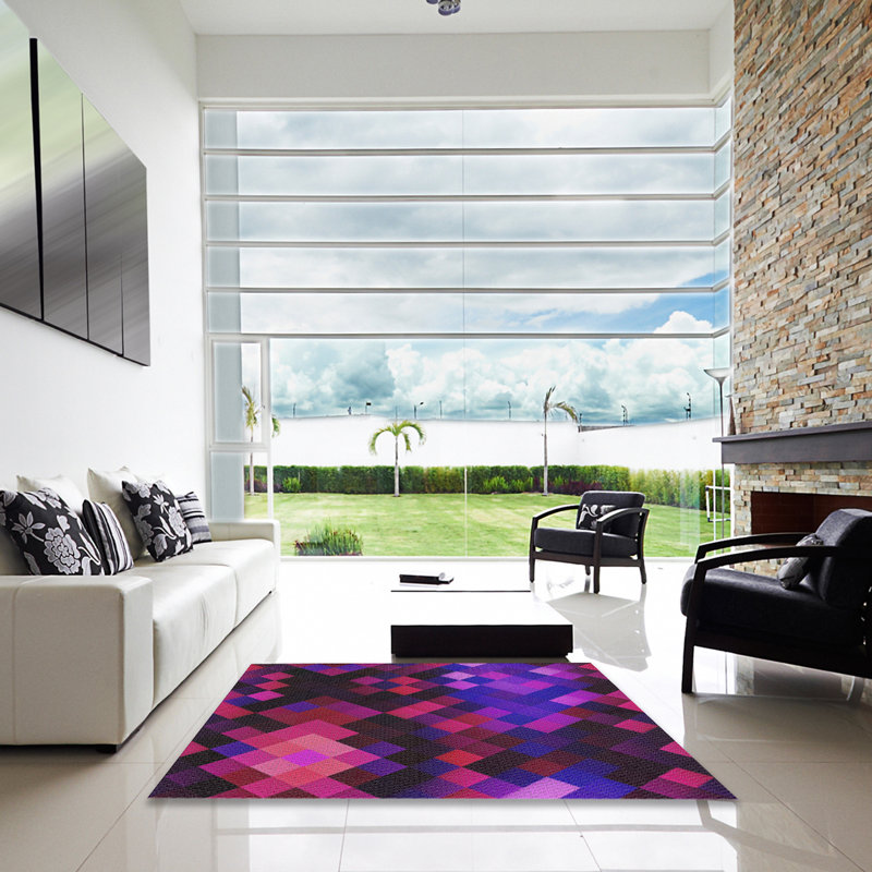 Tapis rose/noir tissé à la machine, Carré 6 pi
