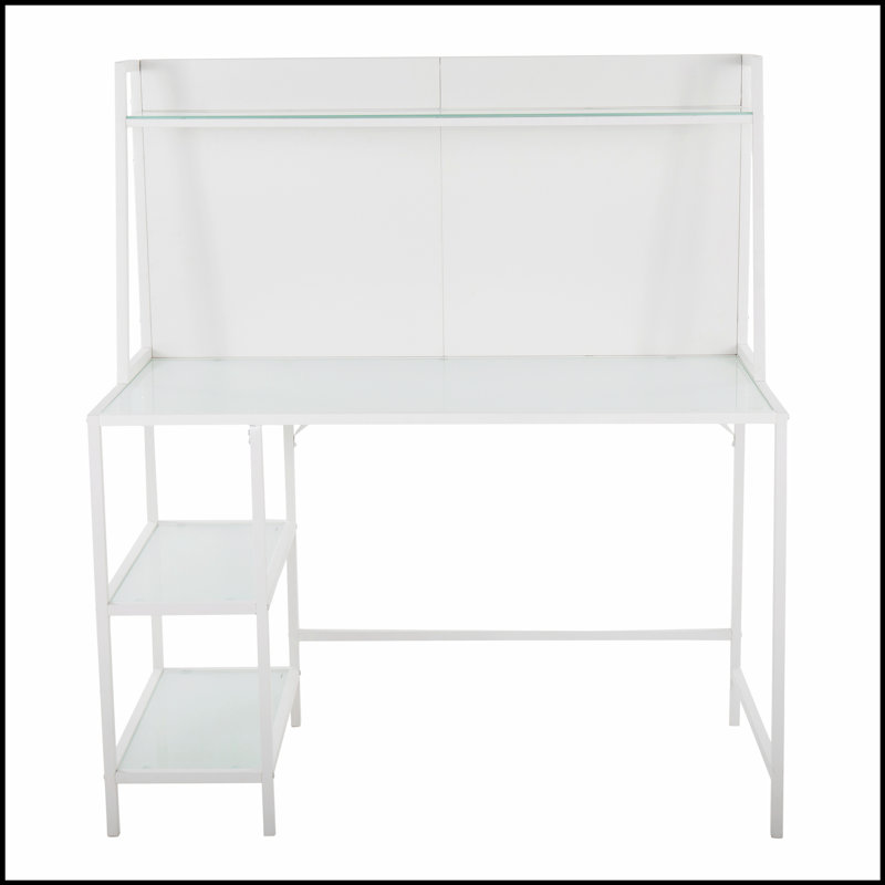 Bureau contemporain Geo Tier avec plateau en verre givré et plusieurs tablettes pour les espaces de travail modernes