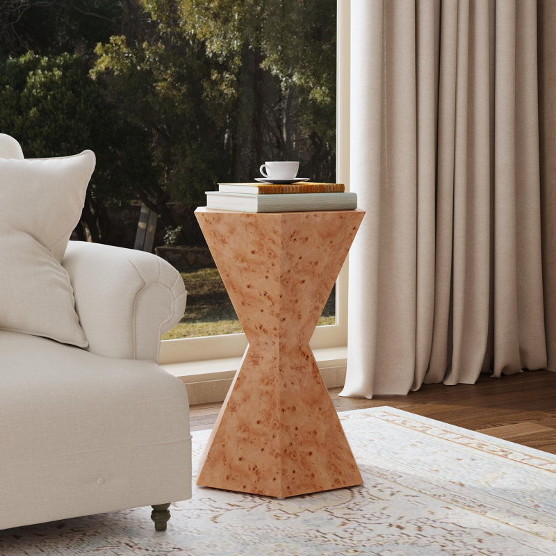 Billie Hexagonal Burl Side Table, Brown