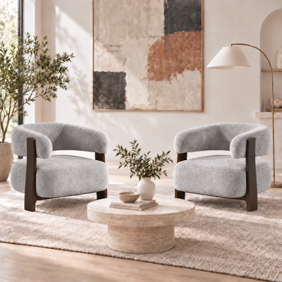 Fauteuil d'appoint moderne rembourré avec dossier arrondi, fauteuil lounge contemporain avec structure en bois pour salon et chambre (paquet de 2)