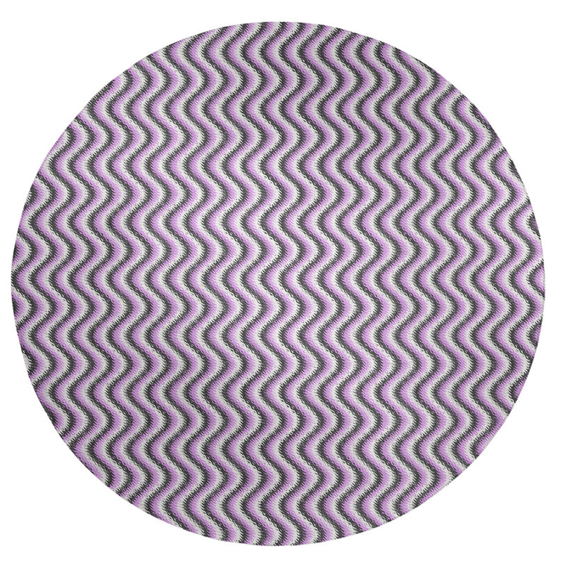 Tapis de zone mauve rayures ondulées, Rond 5 pi