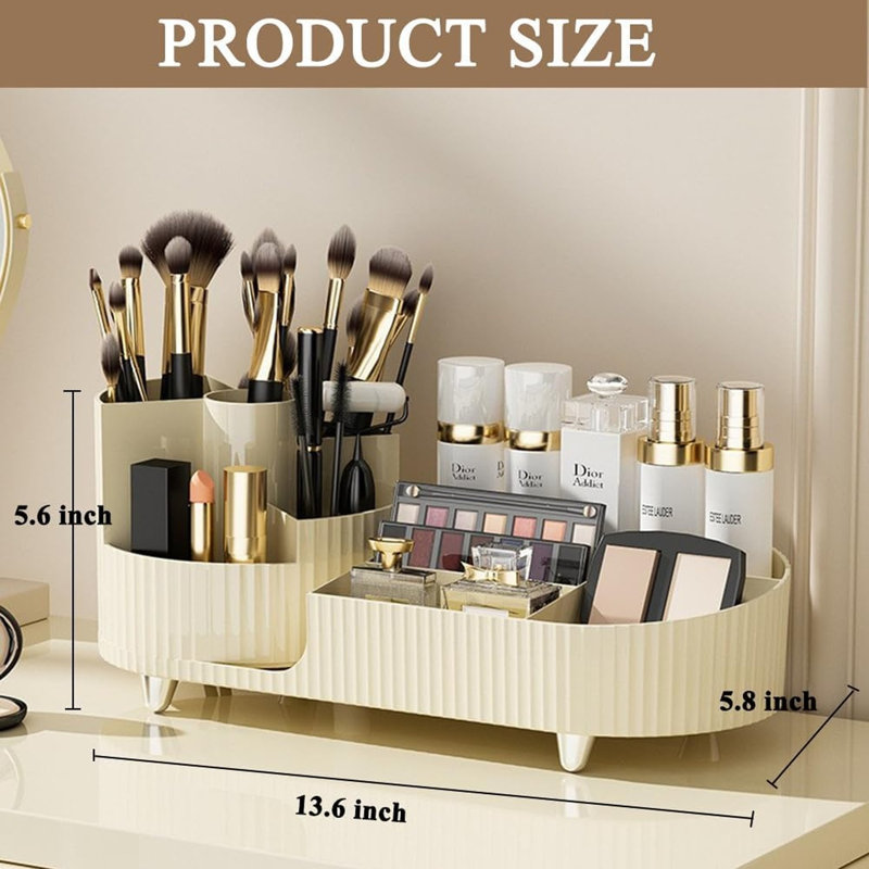 Countertop Rotating Makeup Organizer 360 Rotating, White