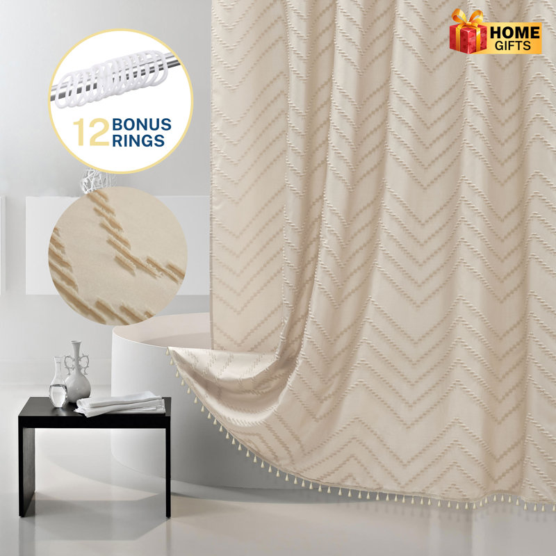 Rideaux de douche à chevrons texturés, boho, lavables à la machine, Beige