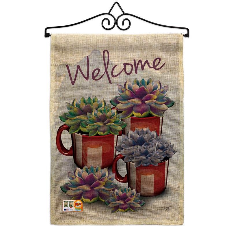 Drapeau de jardin en toile de jute Welcome