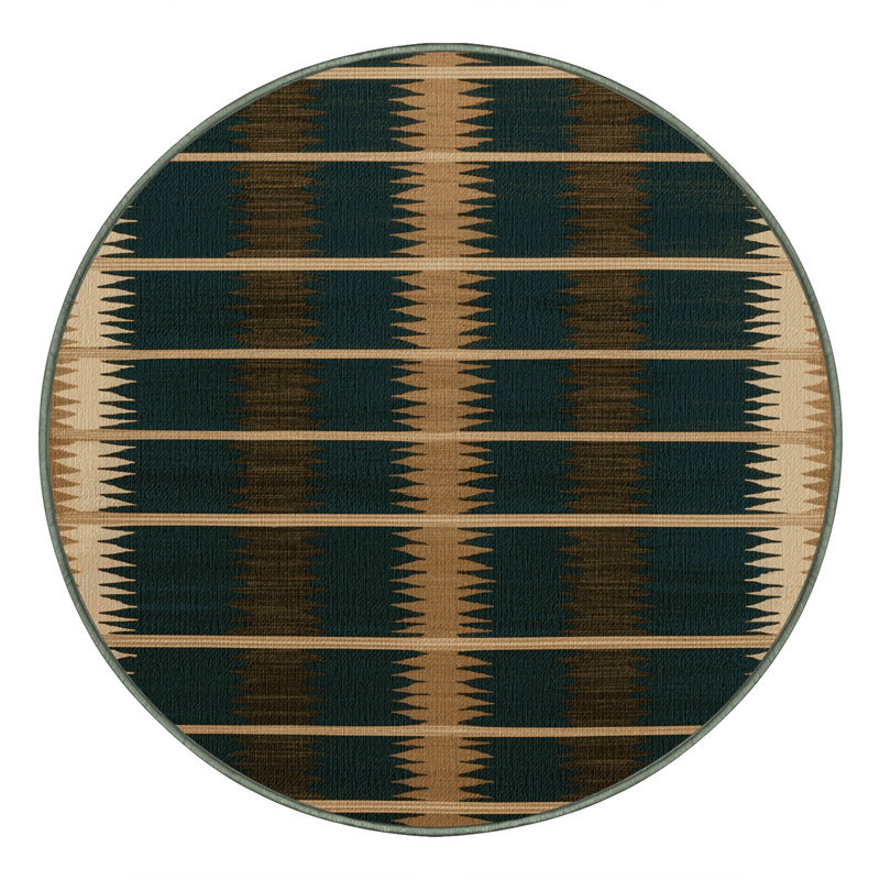 Washable Forest Green Cream Striped Area Rug, Round 6'