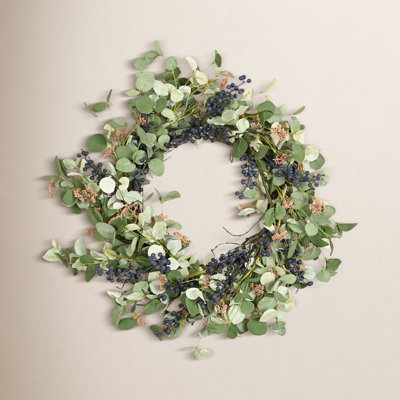 24" Handcrafted Eucalyptus, Berry No Holiday Wreath