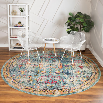 Tapis bleu sarcelle abstrait Ector