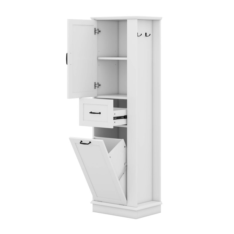 Grande armoire de rangement avec panier inclinable, tablettes réglables, portes à fermeture en douceur, Blanc