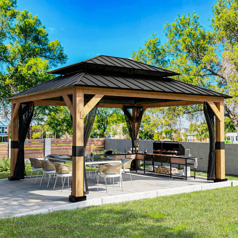 13 pi. L 11 pi. X P 11 pi. D Pavillon de jardin en bois massif avec moustiquaire