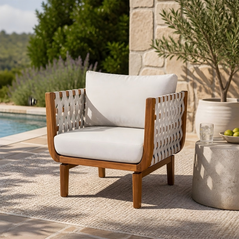 Fauteuil club d'extérieur en bois d'acacia 31,3 pouces, 1