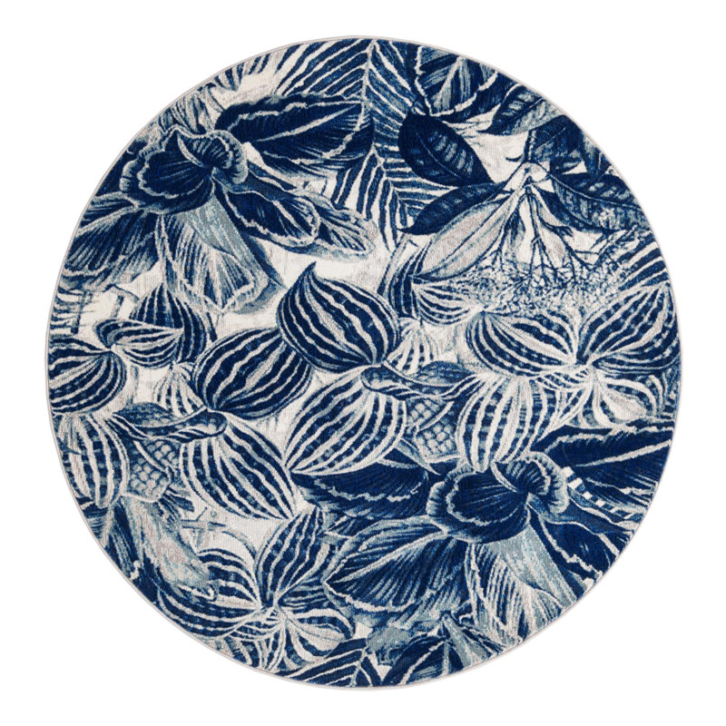 Tapis bleu marine à tissage unique, Rond 5 pi 3 po