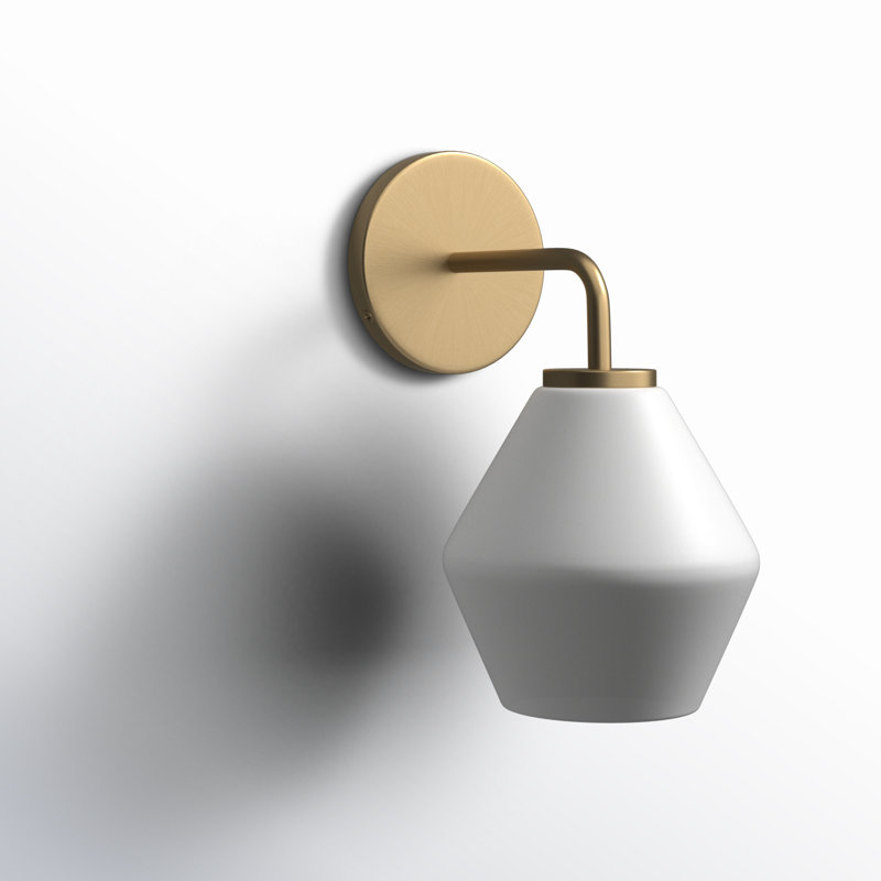 Rooks Steel Armed Sconce, Satin Brass, White