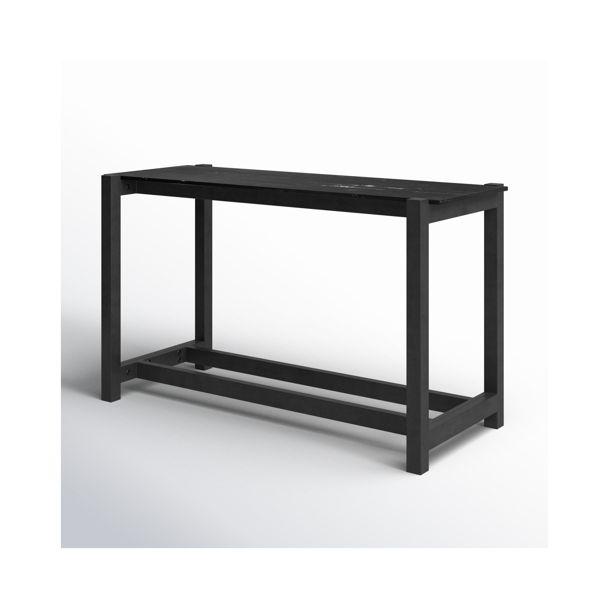Lisbon Genuine Marble Dining Table, 36”H x 70”L x 26”W, Polished Black Marble/Worn Black Mango