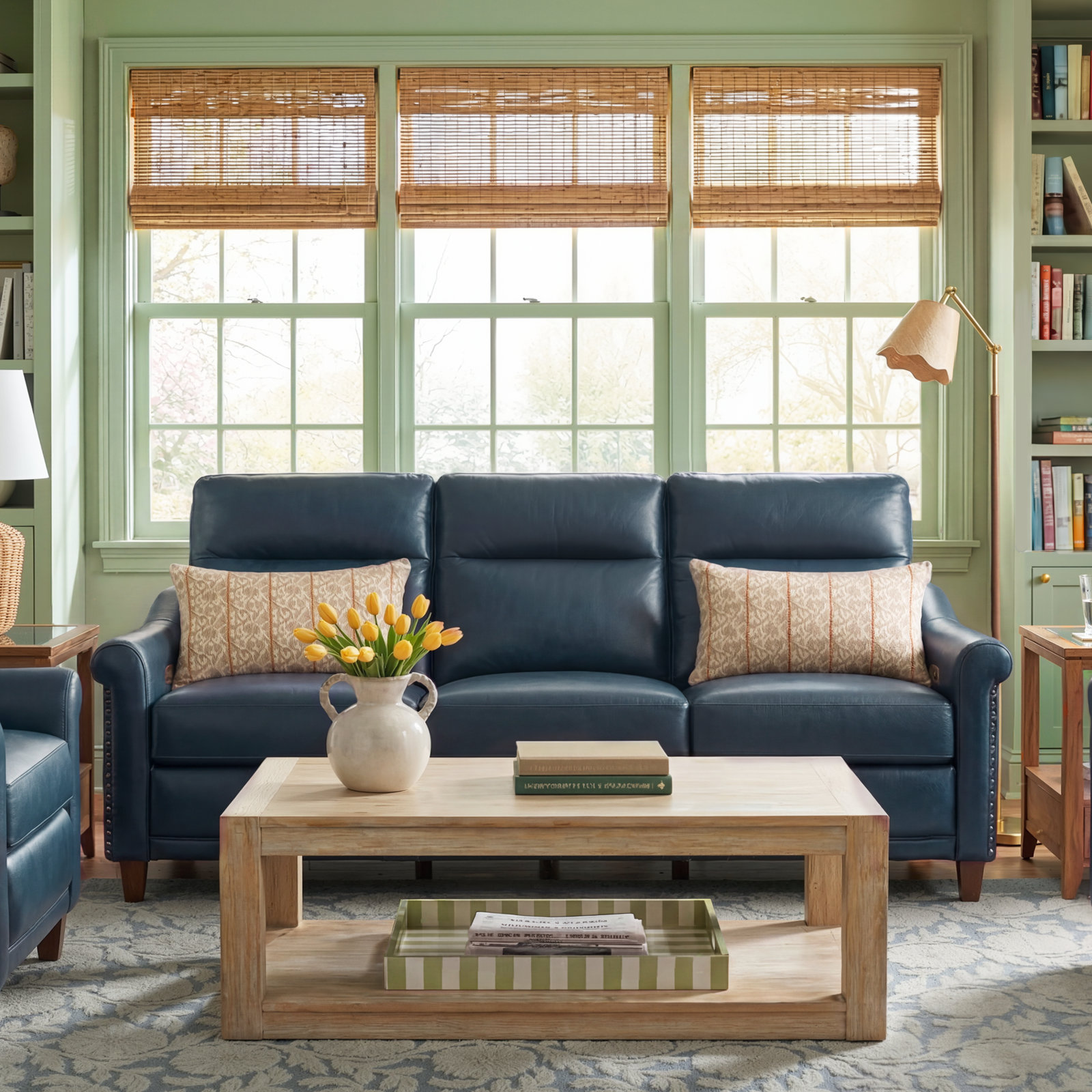 Elizabeth 82'' Upholstered Sofa, Blue Genuine Leather