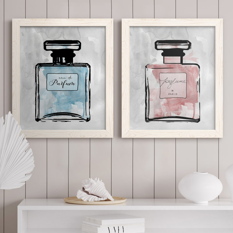 «Blue Wash Perfume», ensemble de 2 peintures sur toile encadrées, H 24 po x l 36 po x P 1,5 po, Toile blanche encadrée