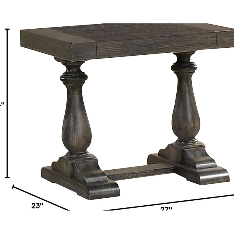 Table de bout transitionnelle en bois massif gris, forme rectangulaire, finition lisse, style l 27 po x l 23 po