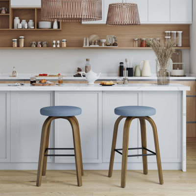 Ensemble de 2 tabourets pivotants, tabouret de 30 pouces de style Mid-Century sans dossier, siège rembourré en tissu avec pieds en bois robustes et repose-pieds en métal