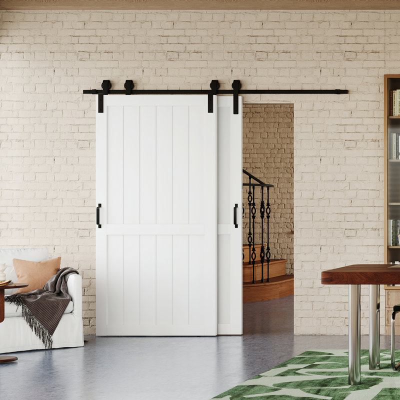 Modern Bypass Barn Door White Design - Manufacture Wood Sliding Bypass Barn Door With Hardware, 84" x 84"