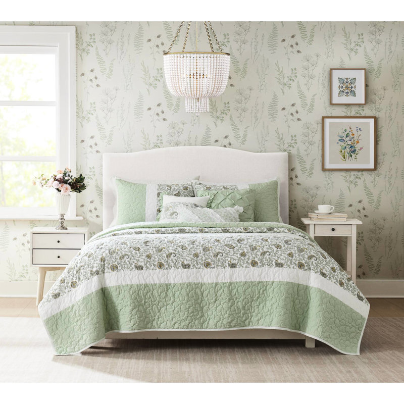 Courtepointe double / grand 6 - coton sauge, bride, décor de chambre double / grand en coton, imprimé floral, literie confortable