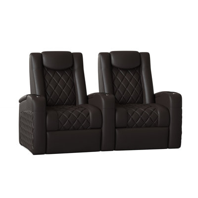 Upholstered Power Reclining Home Theater Seating with Cup Holder