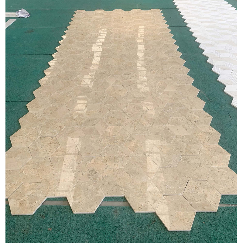 Carreaux de marbre hexagonal en pierre naturelle pour plancher et mur, 1 boîte de 12 pièces, Beige/or