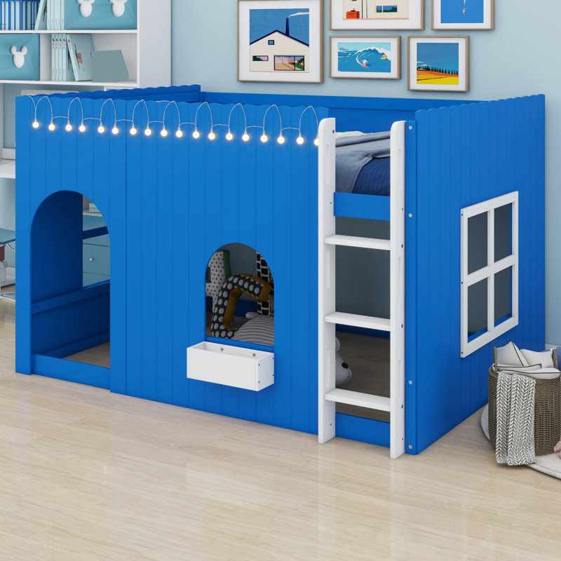 Stylish Kids Loft Bed with Warm LED Lights, Klein Blue, Full