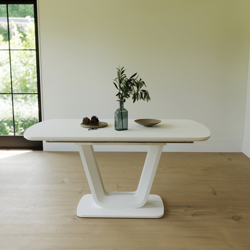 Table de salle à manger extensible blanche pour 2 à 8 personnes avec pieds en forme de U pour 2 à 6 personnes, robuste
